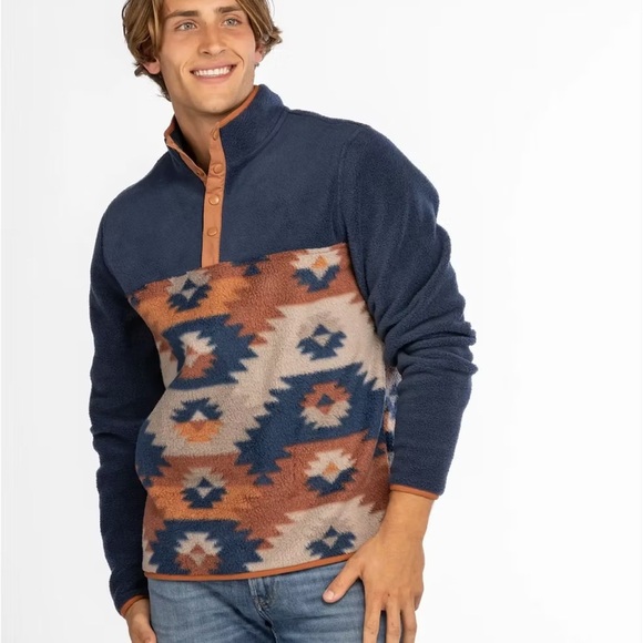 Liv Outdoor Men’s Aztec Western Print Fleece Pullover Sweater - Picture 1 of 7